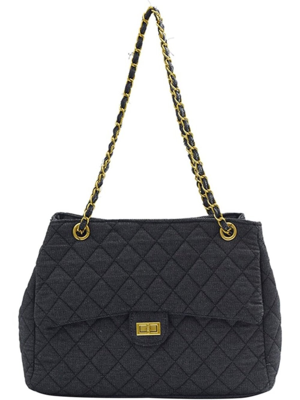 Stylish Denim Quilted Crossbody Bag for Women, Large Chain Shoulder Purse